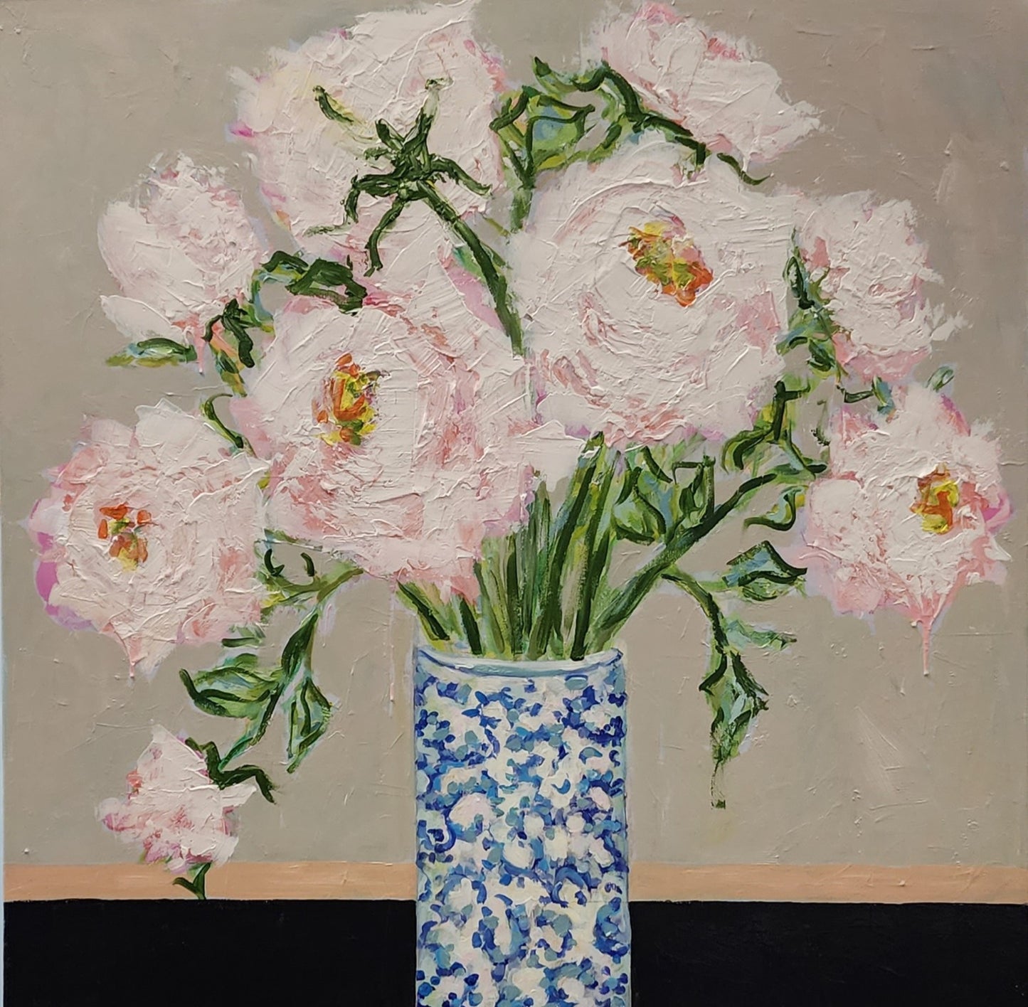 Impressionist flowers 48x48 acrylic gallery wrapped canvas